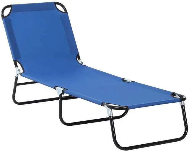 Main image of Folding Chaise Lounge Chair with 5-Level Back, Blue | Pool Sun Tanning Chairs, Breathable Mesh Seat, Headrest, for Pool, Beach, Yard, Patio, Outside