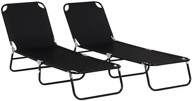 Main image of 2 Pieces Folding Chaise Lounge Chair with 5-Level Back, Black | Pool Sun Tanning Chairs, Breathable Mesh Seat, Headrest, for Pool, Beach, Yard, Patio, Outside