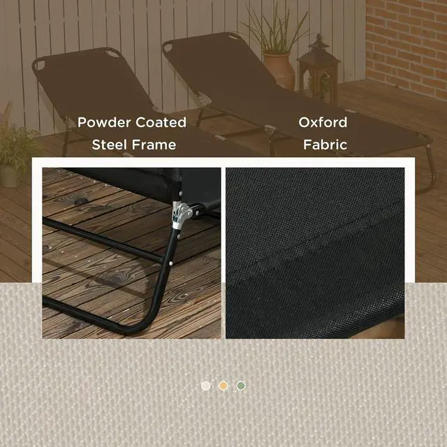 Alt view image 6 of 7 - 2 Pieces Folding Chaise Lounge Chair with 5-Level Back, Black | Pool Sun Tanning Chairs, Breathable Mesh Seat, Headrest, for Pool, Beach, Yard, Patio, Outside