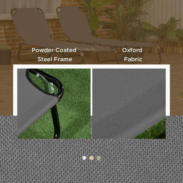 Alt view image 6 of 7 - 2 Pieces Folding Chaise Lounge Chair with 5-Level Back, Dark Gray | Pool Sun Tanning Chairs, Breathable Mesh Seat, Headrest, for Pool, Beach, Yard, Patio, Outside
