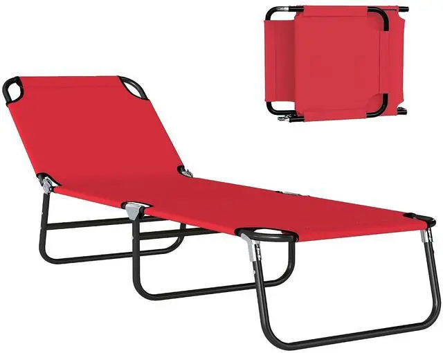 Main image of Folding Chaise Lounge Chair with 5-Level Back, Red | Pool Sun Tanning Chairs, Breathable Mesh Seat, Headrest, for Pool, Beach, Yard, Patio, Outside