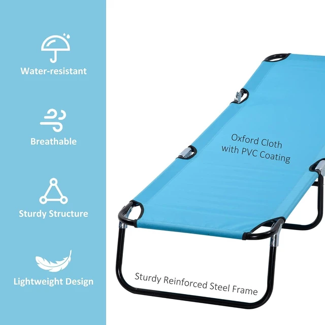 Alt view image 5 of 7 - Folding Chaise Lounge Chair with 5-Level Back, Sky Blue | Pool Sun Tanning Chairs, Breathable Mesh Seat, Headrest, for Pool, Beach, Yard, Patio, Outside
