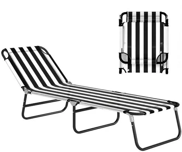 Main image of Folding Chaise Lounge Chair with 5-Level Back, Black and White | Pool Sun Tanning Chairs, Breathable Mesh Seat, Headrest, for Pool, Beach, Yard, Patio, Outside