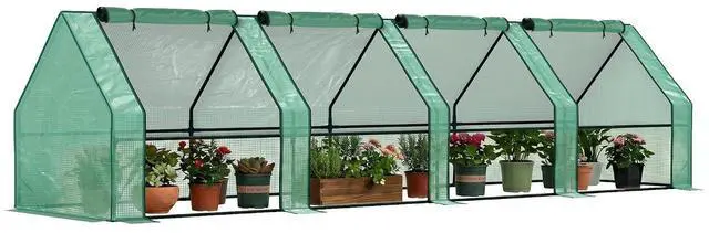 Main image of 12' x 3' x 3' Mini Greenhouse Portable with Zippered Doors Green | Roll-up Windows, Small, Plant Hot House, PE Cover, Water Resistant, UV Protected, for Outdoor Flowers, Vegetables