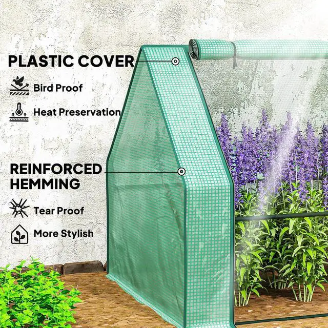 Alt view image 3 of 7 - 12' x 3' x 3' Mini Greenhouse Portable with Zippered Doors Green | Roll-up Windows, Small, Plant Hot House, PE Cover, Water Resistant, UV Protected, for Outdoor Flowers, Vegetables