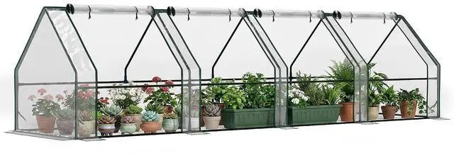 Main image of 12' x 3' x 3' Mini Greenhouse Portable with Zippered Doors Clear | Roll-up Windows, Small, Plant Hot House, PE Cover, Water Resistant, UV Protected, for Outdoor Flowers, Vegetables