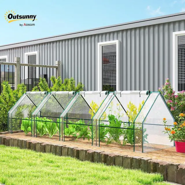 Alt view image 2 of 7 - 12' x 3' x 3' Mini Greenhouse Portable with Zippered Doors Clear | Roll-up Windows, Small, Plant Hot House, PE Cover, Water Resistant, UV Protected, for Outdoor Flowers, Vegetables