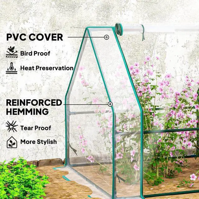 Alt view image 3 of 7 - 12' x 3' x 3' Mini Greenhouse Portable with Zippered Doors Clear | Roll-up Windows, Small, Plant Hot House, PE Cover, Water Resistant, UV Protected, for Outdoor Flowers, Vegetables