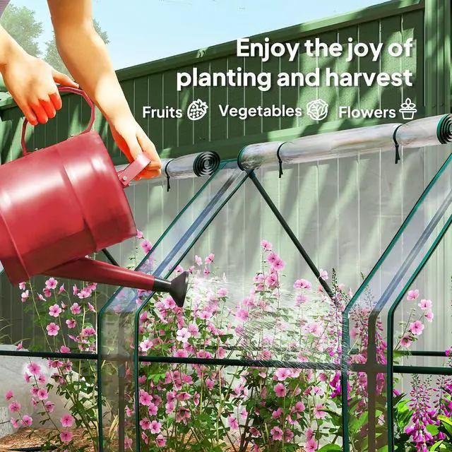 Alt view image 5 of 7 - 12' x 3' x 3' Mini Greenhouse Portable with Zippered Doors Clear | Roll-up Windows, Small, Plant Hot House, PE Cover, Water Resistant, UV Protected, for Outdoor Flowers, Vegetables
