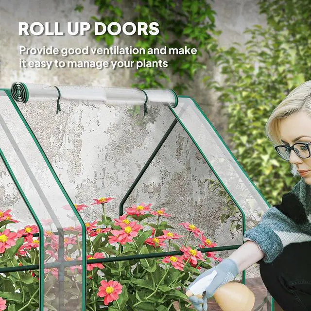 Alt view image 6 of 7 - 12' x 3' x 3' Mini Greenhouse Portable with Zippered Doors Clear | Roll-up Windows, Small, Plant Hot House, PE Cover, Water Resistant, UV Protected, for Outdoor Flowers, Vegetables