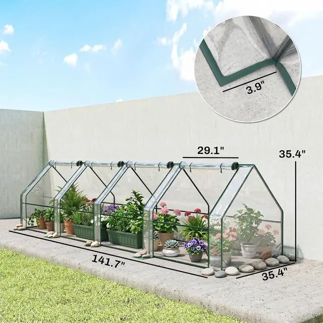 Alt view image 7 of 7 - 12' x 3' x 3' Mini Greenhouse Portable with Zippered Doors Clear | Roll-up Windows, Small, Plant Hot House, PE Cover, Water Resistant, UV Protected, for Outdoor Flowers, Vegetables