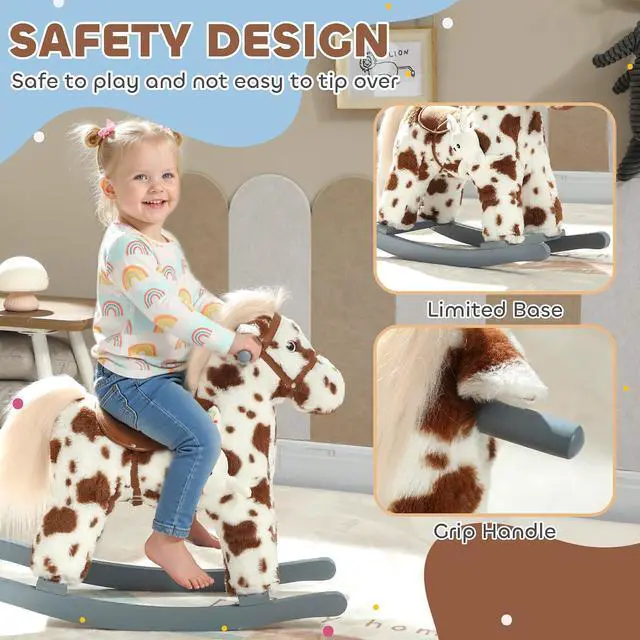 Alt view image 4 of 7 - Qaba Rocking Horse with Neighing Sound for Toddlers 25 Years Brown | Kids Plush Animal Rocker, Soft Filling Ride on Horse, Rabbit Toy