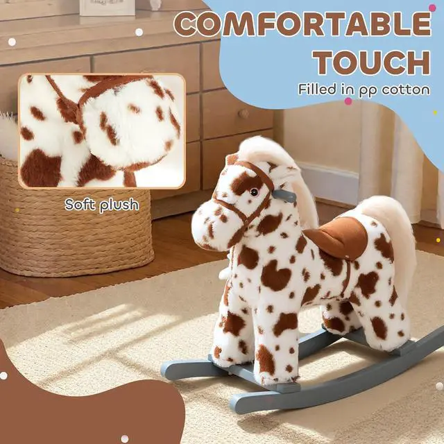 Alt view image 5 of 7 - Qaba Rocking Horse with Neighing Sound for Toddlers 25 Years Brown | Kids Plush Animal Rocker, Soft Filling Ride on Horse, Rabbit Toy