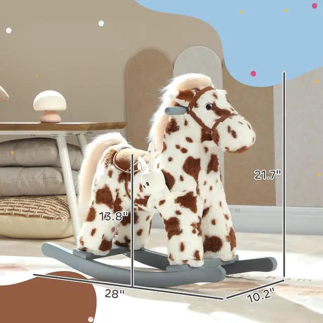Alt view image 7 of 7 - Qaba Rocking Horse with Neighing Sound for Toddlers 25 Years Brown | Kids Plush Animal Rocker, Soft Filling Ride on Horse, Rabbit Toy