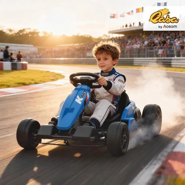 Alt view image 2 of 7 - Qaba Electric Go Kart 24V 9Ah Big Battery Kids Drift Kart Ages 6-12 Blue | Dual 150W Motors, Adjustable Seat, 11.2MPH High Speed, Slow Start, 5-Point Harness