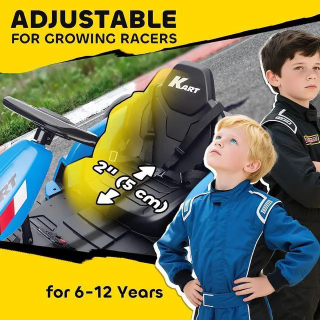 Alt view image 6 of 7 - Qaba Electric Go Kart 24V 9Ah Big Battery Kids Drift Kart Ages 6-12 Blue | Dual 150W Motors, Adjustable Seat, 11.2MPH High Speed, Slow Start, 5-Point Harness