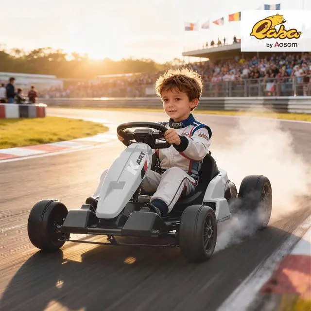 Alt view image 2 of 7 - Qaba Electric Go Kart 24V 9Ah Big Battery Kids Drift Kart Ages 6-12 White | Dual 150W Motors, Adjustable Seat, 11.2MPH High Speed, Slow Start, 5-Point Safety Belt