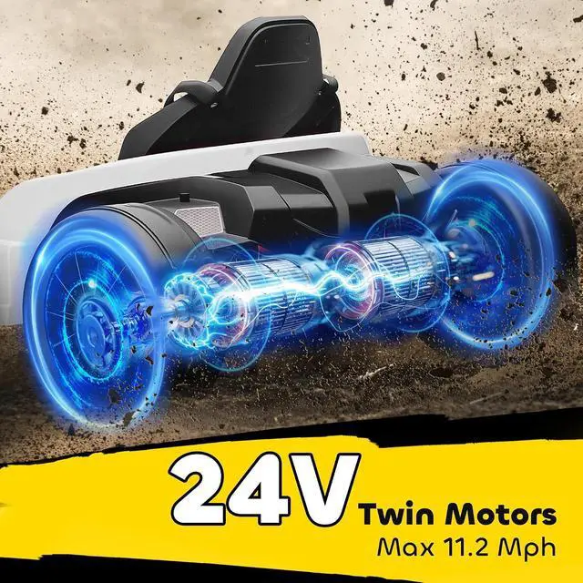 Alt view image 3 of 7 - Qaba Electric Go Kart 24V 9Ah Big Battery Kids Drift Kart Ages 6-12 White | Dual 150W Motors, Adjustable Seat, 11.2MPH High Speed, Slow Start, 5-Point Safety Belt