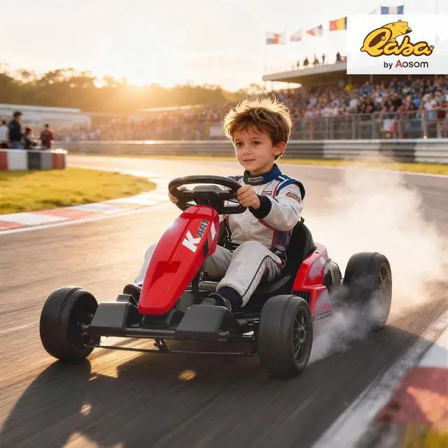Alt view image 2 of 7 - Qaba Electric Go Kart 24V 9Ah Big Battery Kids Drift Kart Ages 6-12 Red | Dual 150W Motors, Adjustable Seat, 11.2MPH High Speed, Slow Start, 5-Point Harness