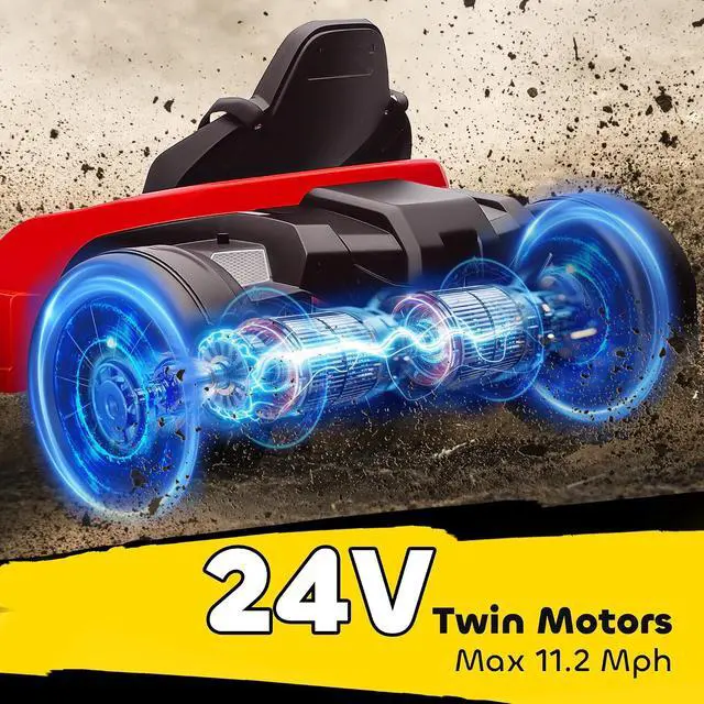 Alt view image 3 of 7 - Qaba Electric Go Kart 24V 9Ah Big Battery Kids Drift Kart Ages 6-12 Red | Dual 150W Motors, Adjustable Seat, 11.2MPH High Speed, Slow Start, 5-Point Harness
