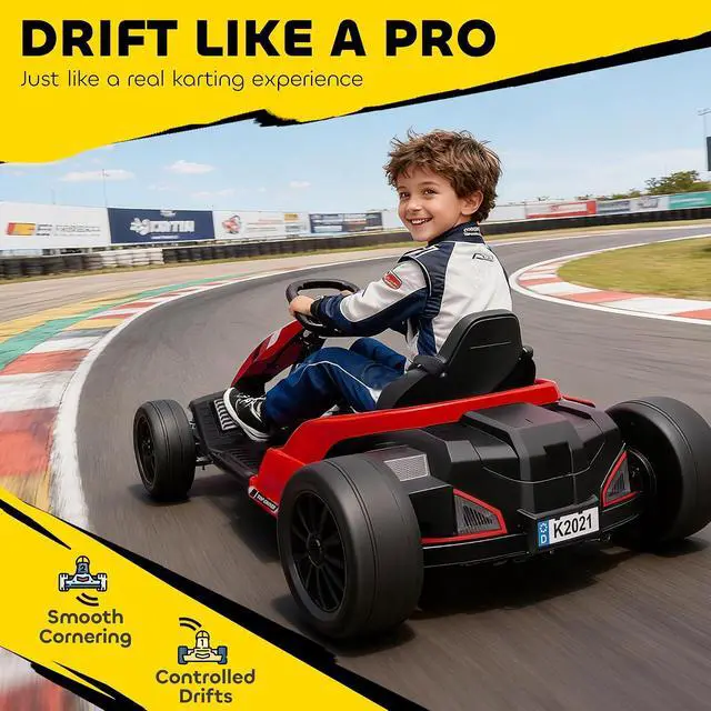 Alt view image 5 of 7 - Qaba Electric Go Kart 24V 9Ah Big Battery Kids Drift Kart Ages 6-12 Red | Dual 150W Motors, Adjustable Seat, 11.2MPH High Speed, Slow Start, 5-Point Harness