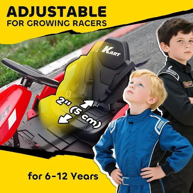 Alt view image 6 of 7 - Qaba Electric Go Kart 24V 9Ah Big Battery Kids Drift Kart Ages 6-12 Red | Dual 150W Motors, Adjustable Seat, 11.2MPH High Speed, Slow Start, 5-Point Harness