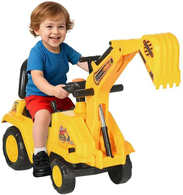 Main image of Ride On Excavator Pull Cart Kids Digger with Horn Ages 18-48 Months | Ride on Truck, Under Seat Storage, Sit and Scoot, Pretend Play Toy Construction Car
