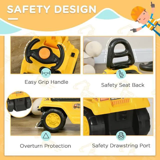 Alt view image 5 of 7 - Ride On Excavator Pull Cart Kids Digger with Horn Ages 18-48 Months | Ride on Truck, Under Seat Storage, Sit and Scoot, Pretend Play Toy Construction Car