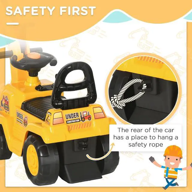 Alt view image 7 of 7 - Ride On Excavator Pull Cart Kids Digger with Horn Ages 18-48 Months | Ride on Truck, Under Seat Storage, Sit and Scoot, Pretend Play Toy Construction Car