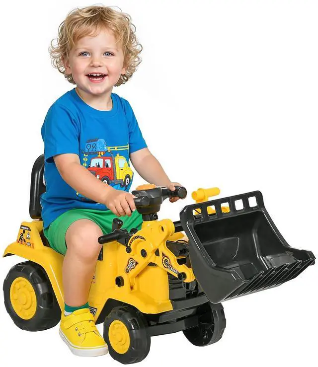 Main image of Ride On Excavator Ride On Bulldozer with Horn, Under Seat Storage | Kids Bulldozer Pull Cart, Sit and Scoot, Pretend Play Toy Construction Car, Ages 18-48 Months