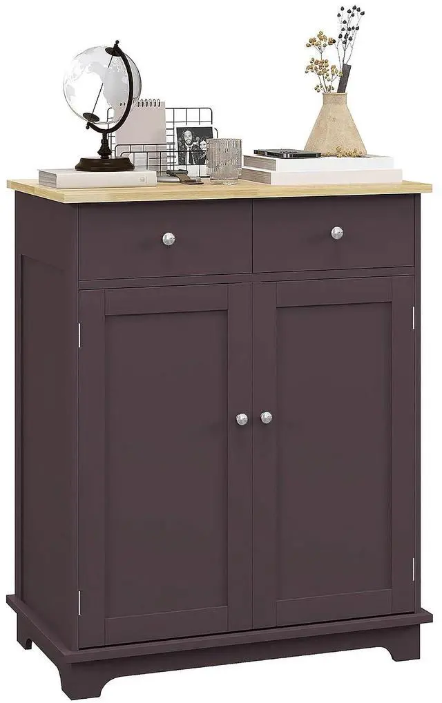 Main image of Sideboard Buffet Cabinet Solid Wood Countertop Coffee | Modern Kitchen Storage, Coffee Bar Cabinet, 2 Drawers, Doors, Adjustable Shelf