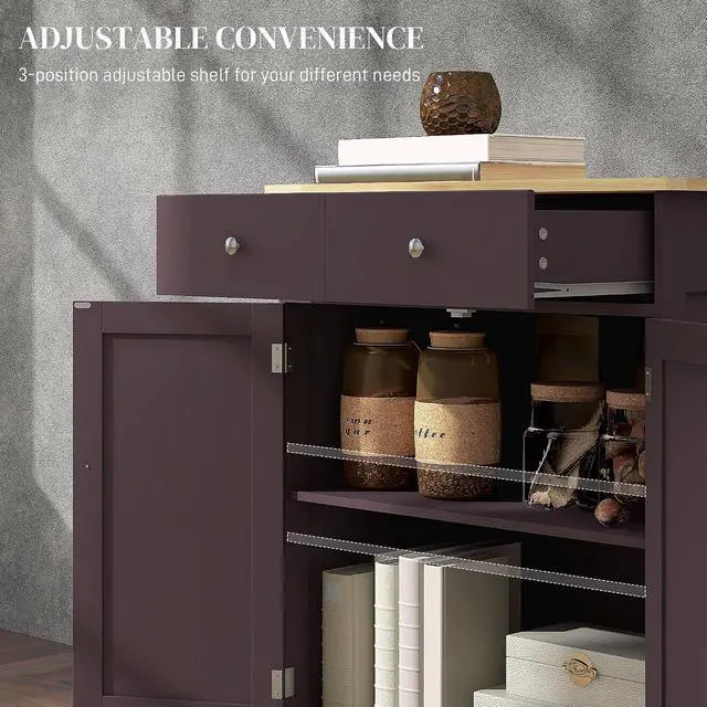 Alt view image 6 of 7 - Sideboard Buffet Cabinet Solid Wood Countertop Coffee | Modern Kitchen Storage, Coffee Bar Cabinet, 2 Drawers, Doors, Adjustable Shelf