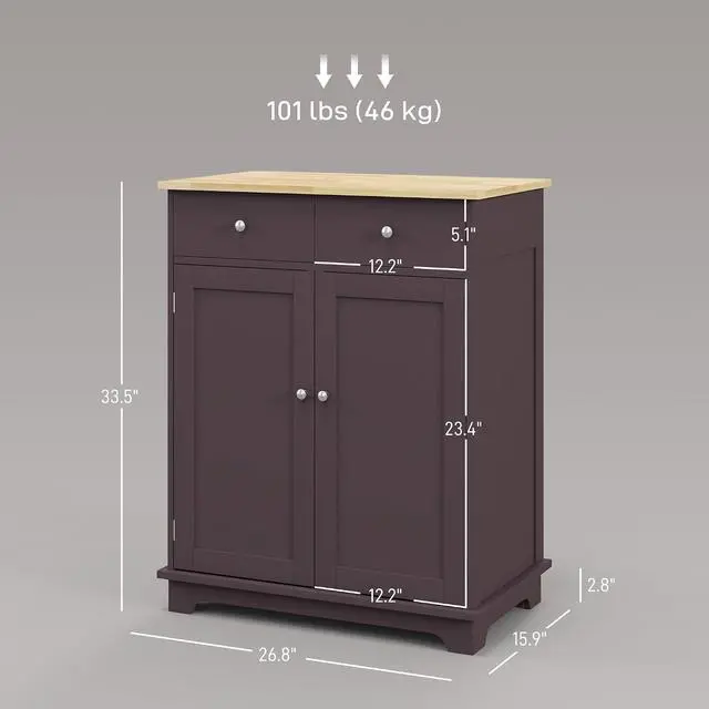 Alt view image 3 of 7 - Sideboard Buffet Cabinet Solid Wood Countertop Coffee | Modern Kitchen Storage, Coffee Bar Cabinet, 2 Drawers, Doors, Adjustable Shelf