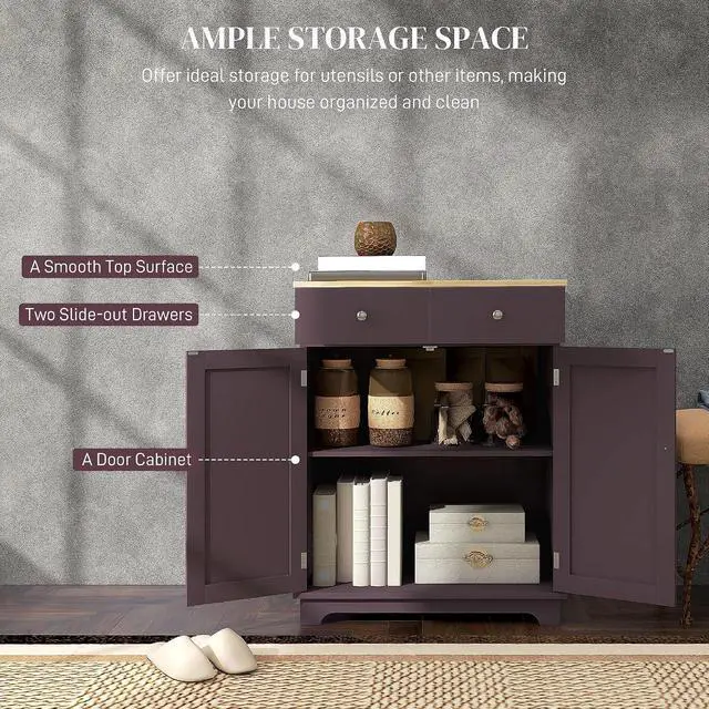 Alt view image 4 of 7 - Sideboard Buffet Cabinet Solid Wood Countertop Coffee | Modern Kitchen Storage, Coffee Bar Cabinet, 2 Drawers, Doors, Adjustable Shelf