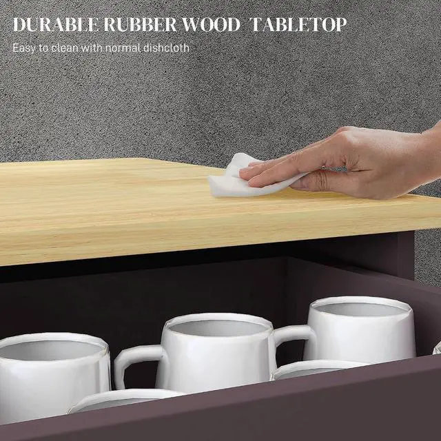 Alt view image 5 of 7 - Sideboard Buffet Cabinet Solid Wood Countertop Coffee | Modern Kitchen Storage, Coffee Bar Cabinet, 2 Drawers, Doors, Adjustable Shelf