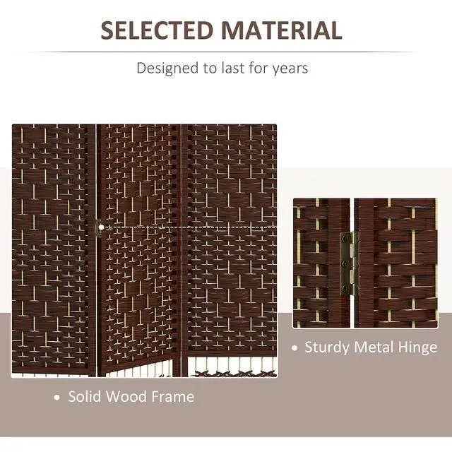 Alt view image 4 of 7 - 4 Panel Room Divider, Folding Privacy Screen, 5.6', Brown | Room Separator, Wave Fiber Freestanding Partition Wall Divider