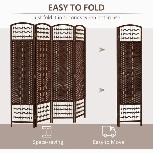 Alt view image 3 of 7 - 4 Panel Room Divider, Folding Privacy Screen, 5.6', Brown | Room Separator, Wave Fiber Freestanding Partition Wall Divider