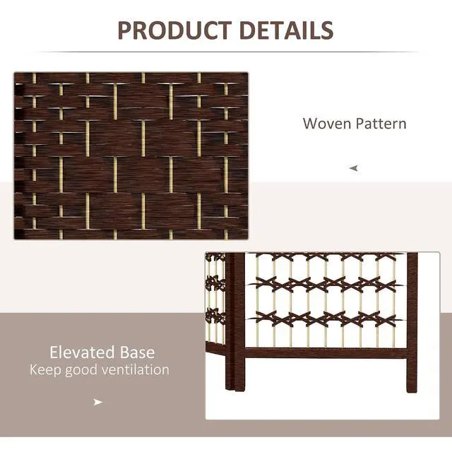 Alt view image 5 of 7 - 4 Panel Room Divider, Folding Privacy Screen, 5.6', Brown | Room Separator, Wave Fiber Freestanding Partition Wall Divider
