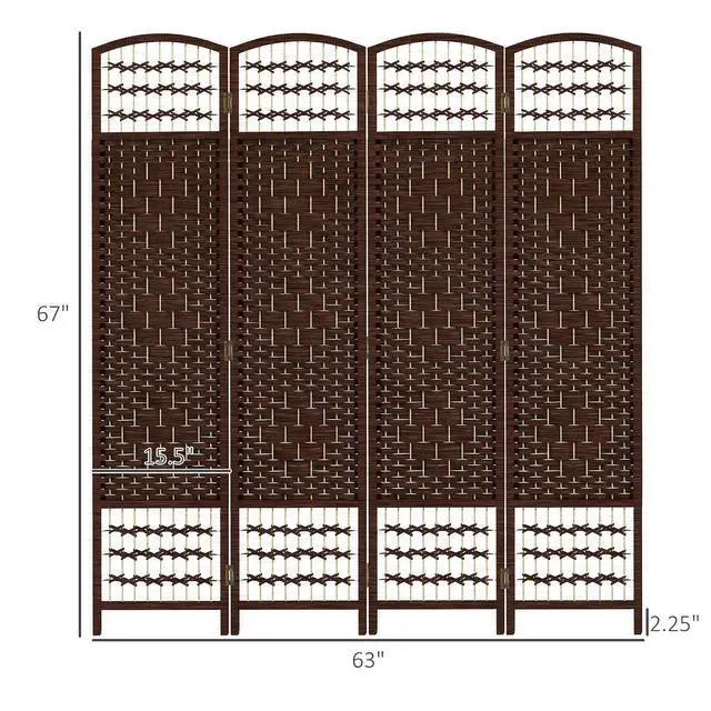 Alt view image 7 of 7 - 4 Panel Room Divider, Folding Privacy Screen, 5.6', Brown | Room Separator, Wave Fiber Freestanding Partition Wall Divider