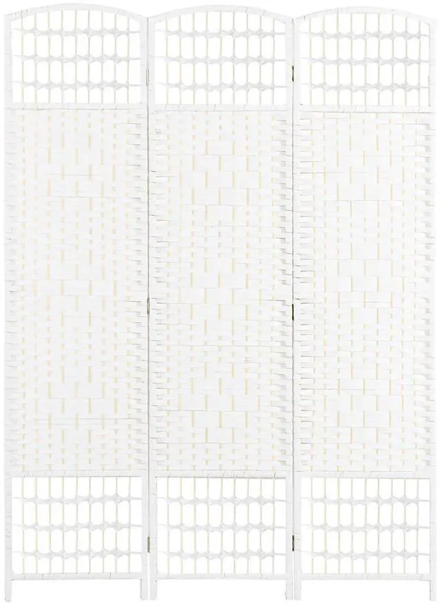 Main image of 3 Panel Room Divider, Folding Privacy Screen, 5.6', White | Room Separator, Wave Fiber Freestanding Partition Wall Divider