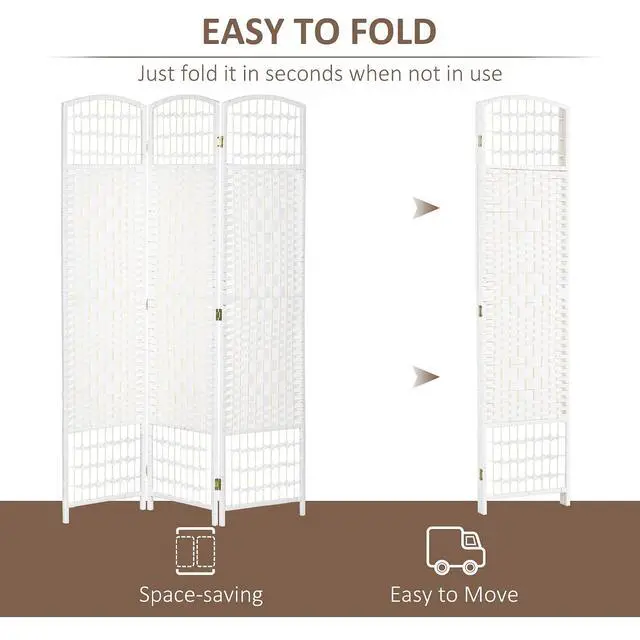 Alt view image 3 of 7 - 3 Panel Room Divider, Folding Privacy Screen, 5.6', White | Room Separator, Wave Fiber Freestanding Partition Wall Divider