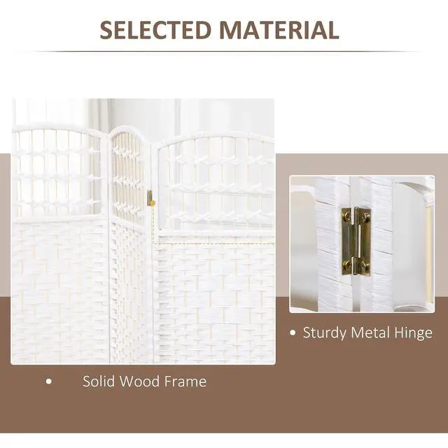Alt view image 4 of 7 - 3 Panel Room Divider, Folding Privacy Screen, 5.6', White | Room Separator, Wave Fiber Freestanding Partition Wall Divider