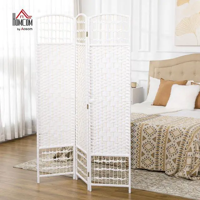 Alt view image 2 of 7 - 3 Panel Room Divider, Folding Privacy Screen, 5.6', White | Room Separator, Wave Fiber Freestanding Partition Wall Divider