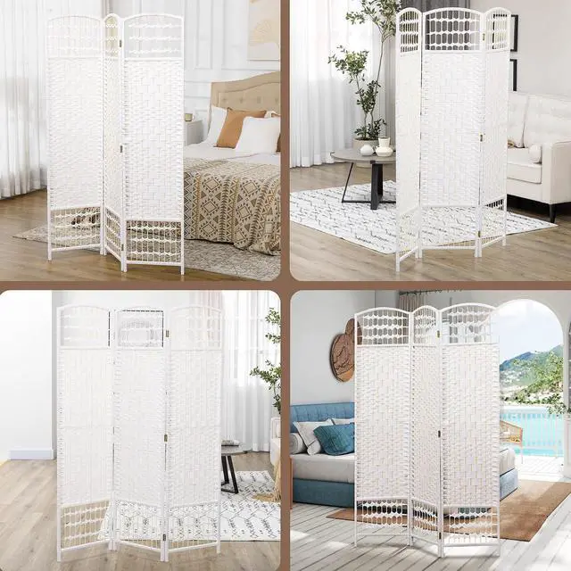 Alt view image 6 of 7 - 3 Panel Room Divider, Folding Privacy Screen, 5.6', White | Room Separator, Wave Fiber Freestanding Partition Wall Divider