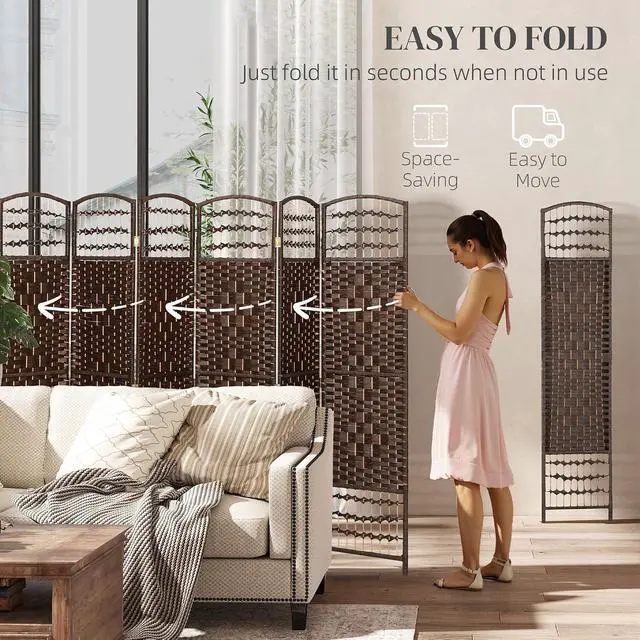Alt view image 3 of 7 - 8 Panel Room Divider, Folding Privacy Screen, 5.6', Brown | Room Separator, Wave Fiber Freestanding Partition Wall Divider