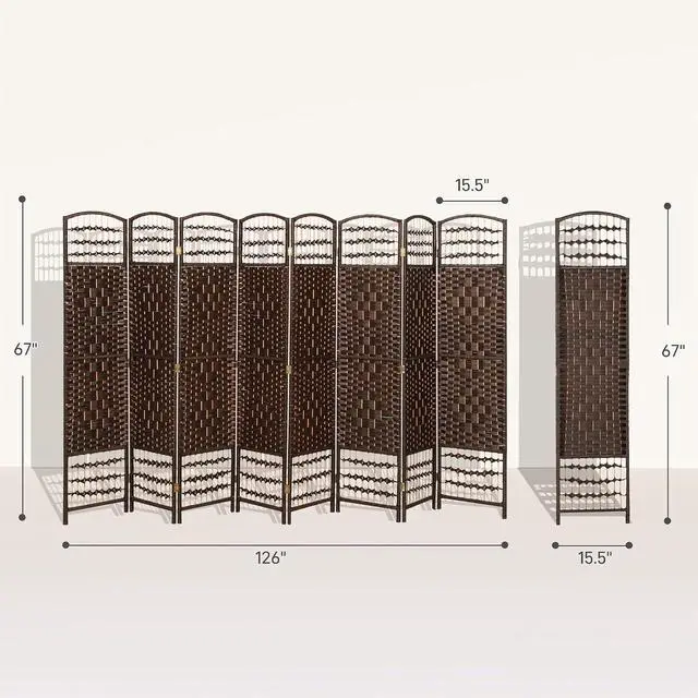 Alt view image 7 of 7 - 8 Panel Room Divider, Folding Privacy Screen, 5.6', Brown | Room Separator, Wave Fiber Freestanding Partition Wall Divider