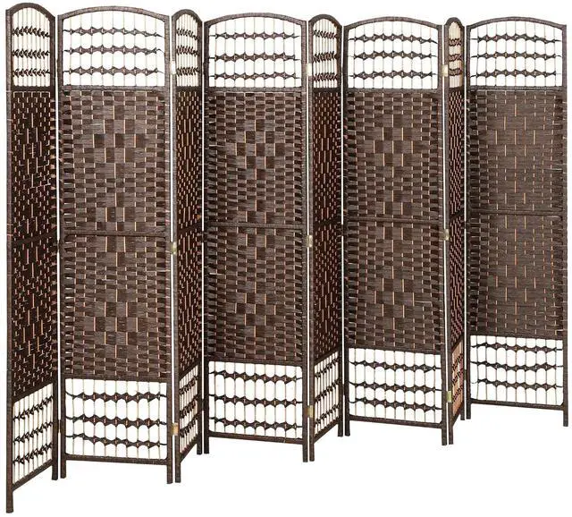 Main image of 8 Panel Room Divider, Folding Privacy Screen, 5.6', Brown | Room Separator, Wave Fiber Freestanding Partition Wall Divider