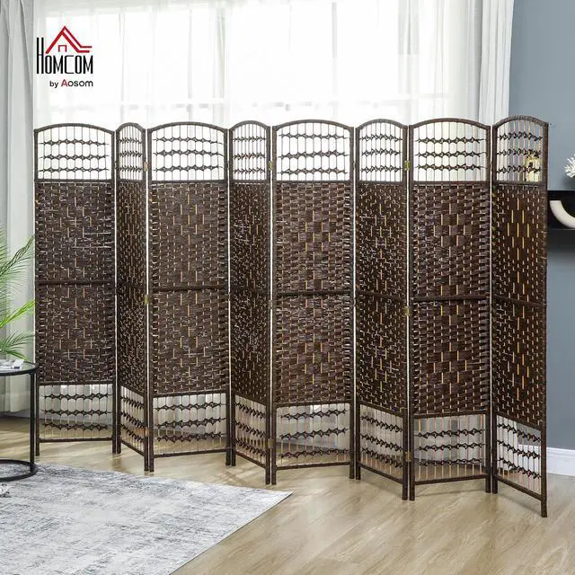 Alt view image 2 of 7 - 8 Panel Room Divider, Folding Privacy Screen, 5.6', Brown | Room Separator, Wave Fiber Freestanding Partition Wall Divider