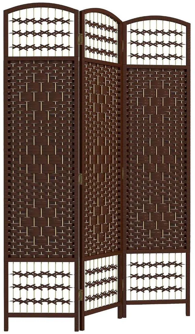 Main image of 3 Panel Room Divider, Folding Privacy Screen, 5.6', Brown | Room Separator, Wave Fiber Freestanding Partition Wall Divider
