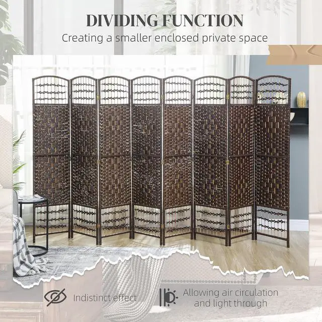 Alt view image 6 of 7 - 8 Panel Room Divider, Folding Privacy Screen, 5.6', Brown | Room Separator, Wave Fiber Freestanding Partition Wall Divider
